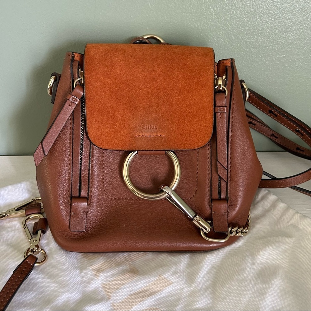 CHLOE Suede Calfskin Mini‎ Faye Backpack Tan